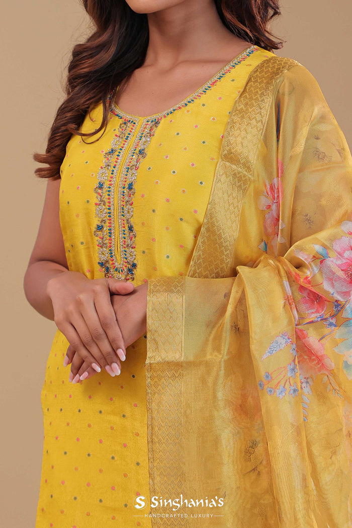 <img> Yellow Chanderi Kurta Set
