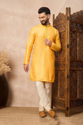 Yellow Cotton Blend Mirror Work Kurta Set