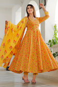 Yellow Cotton Floral Printed Kurta And Palazzo Set