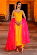 <img> Yellow Cotton Silk Anarkali Set
