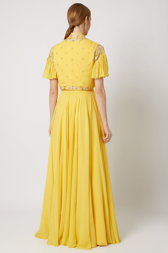 Yellow Embellished Bolero Jacket Gown