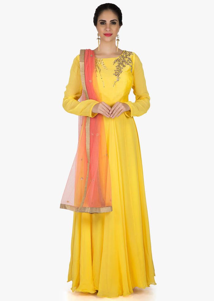 Yellow Gold Beaded Anarkali Set