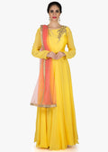Yellow Gold Beaded Anarkali Set