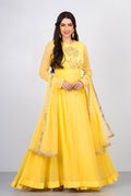 Yellow Gold Embroidered Layered Anarkali Set