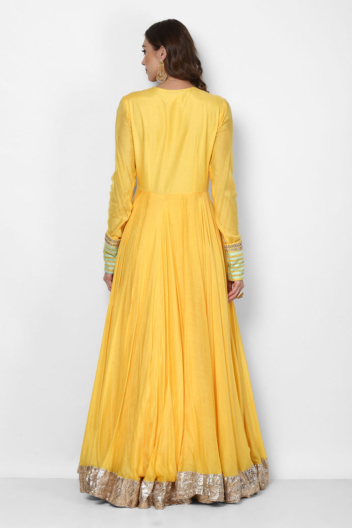 Yellow Gota Bordered Anarkali Set