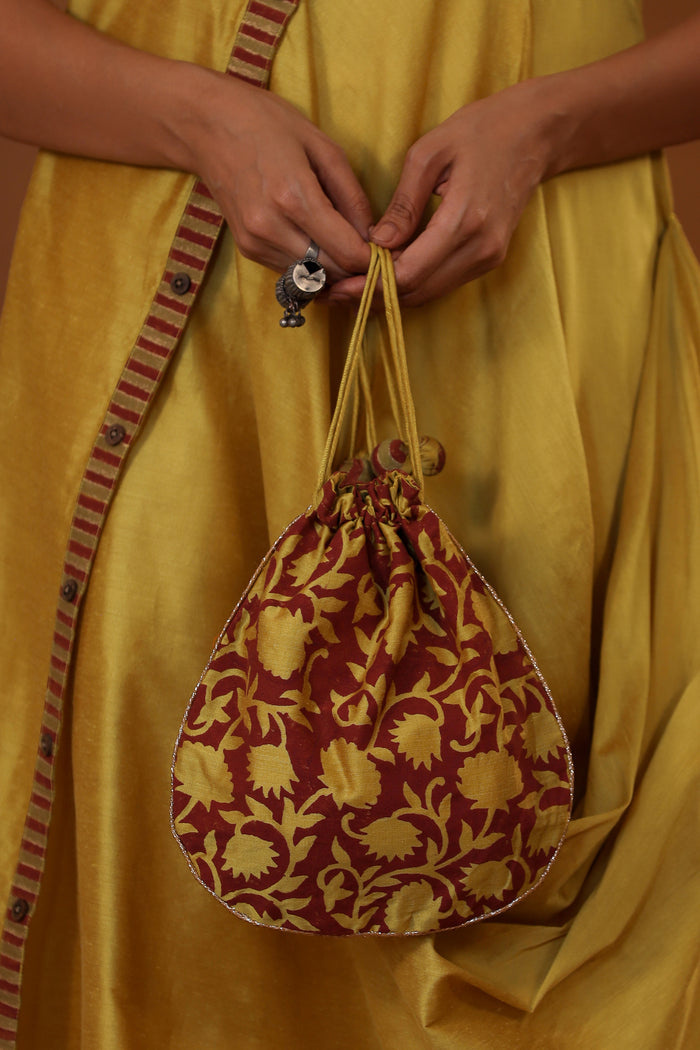 <img> Yellow Handcrafted One Side Drape Cotton Silk Chola Dress