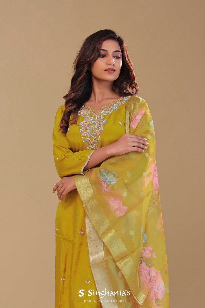 <img> Yellow Ochre Chanderi Kurta Set