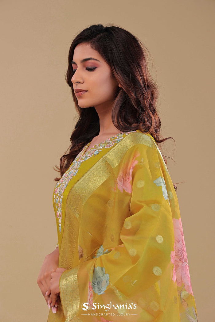 <img> Yellow Ochre Chanderi Kurta Set