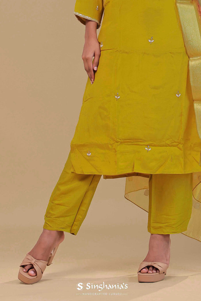 <img> Yellow Ochre Chanderi Kurta Set
