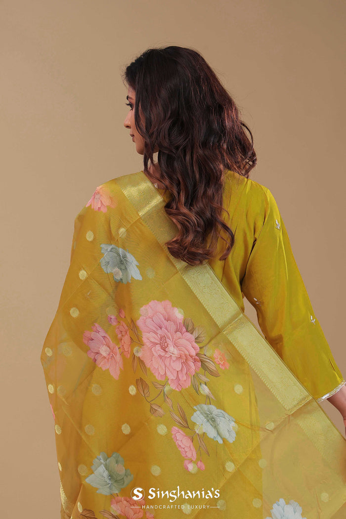 <img> Yellow Ochre Chanderi Kurta Set