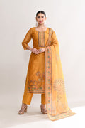 Yellow Orange Tissue Floral Printed Kurti Set