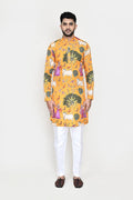 Yellow Rayon Set With Digital Print And Sequins Work