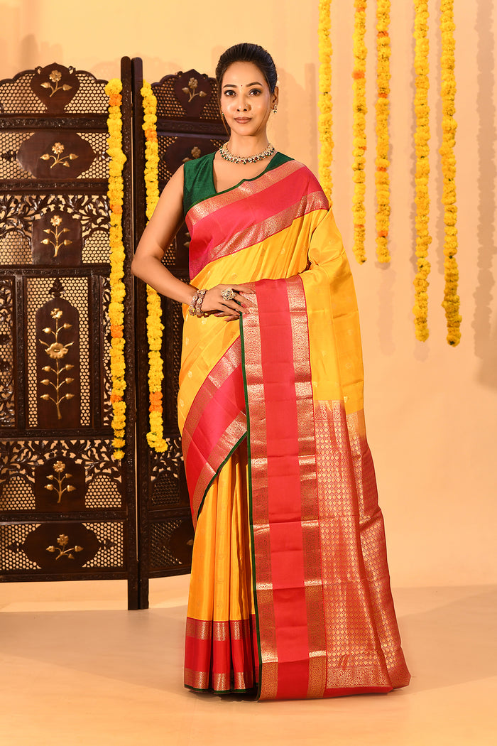 Yellow & Red Traditional Kanjivaram Silk Saree
