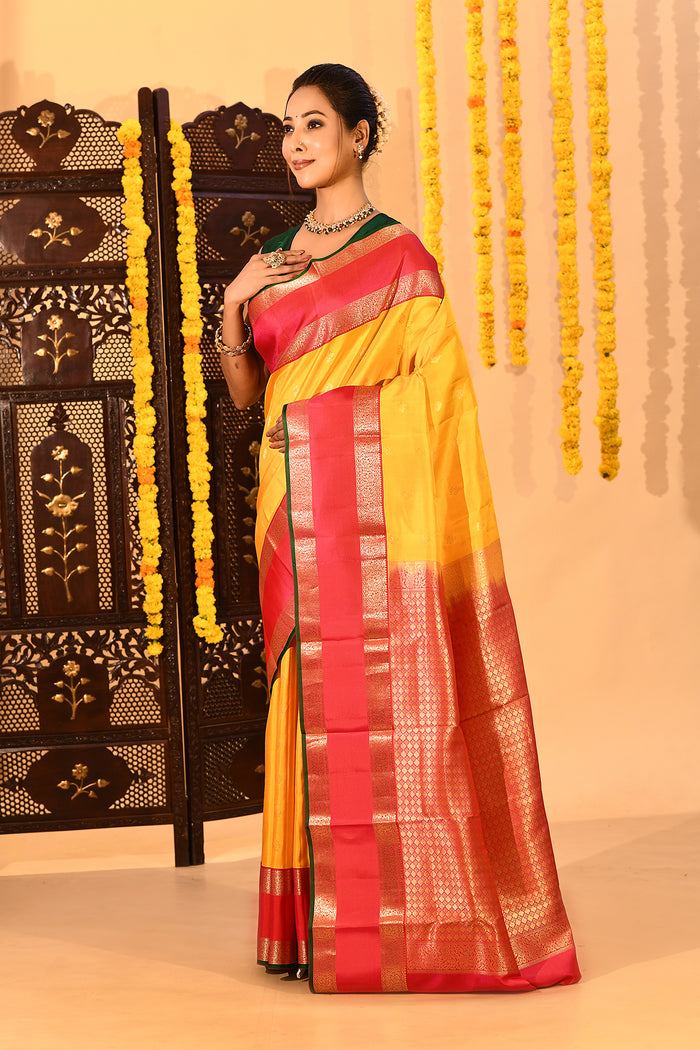 Yellow & Red Traditional Kanjivaram Silk Saree