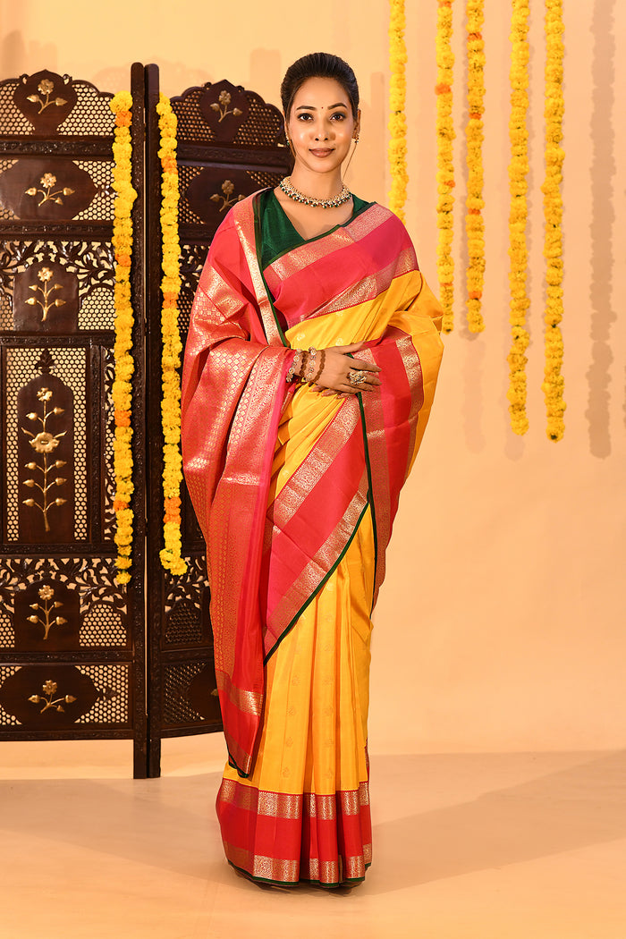 Yellow & Red Traditional Kanjivaram Silk Saree