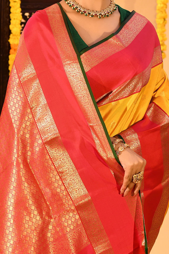 Yellow & Red Traditional Kanjivaram Silk Saree