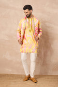 Yellow Silk Blend Mirror Work Kurta Set