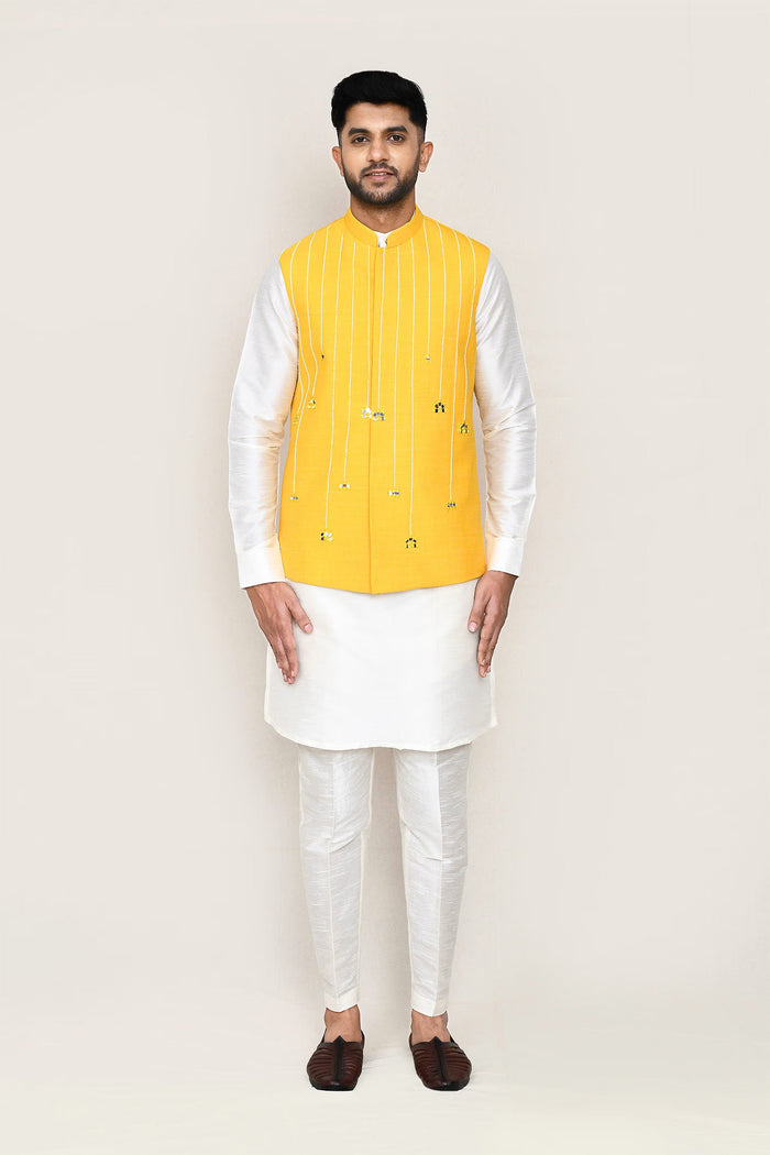 Yellow Silk Jacket With Threadwork
