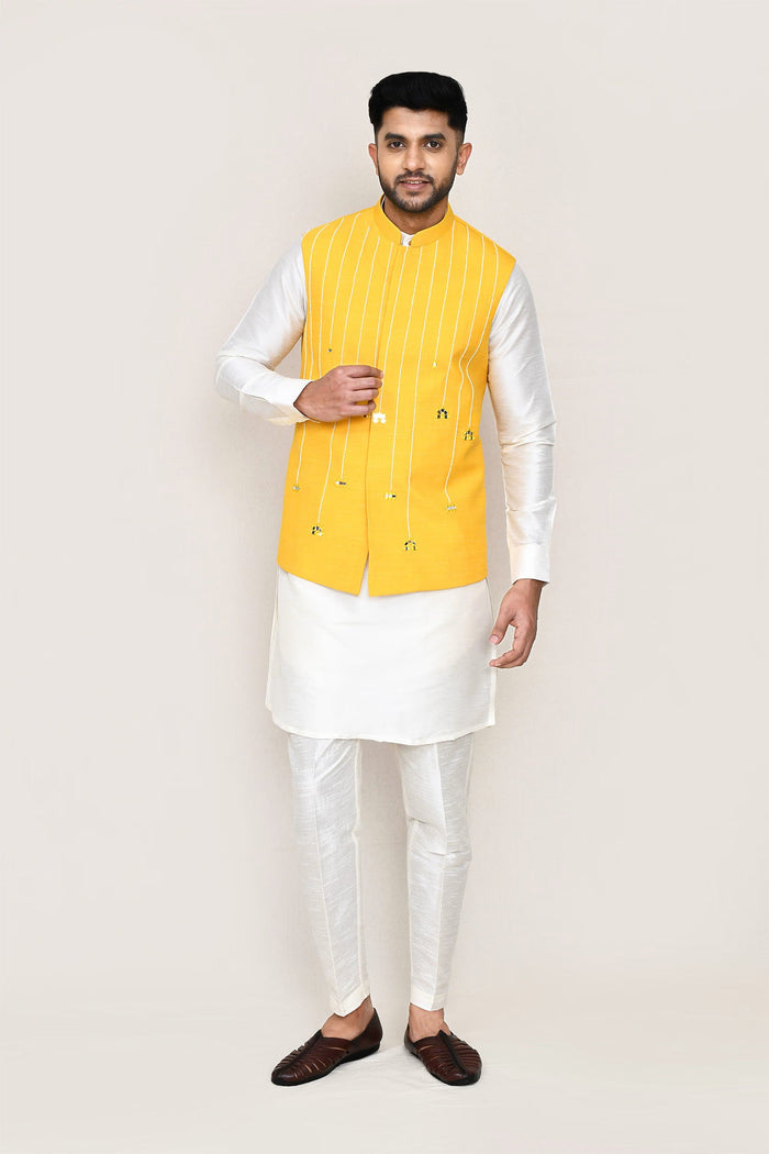 Yellow Silk Jacket With Threadwork