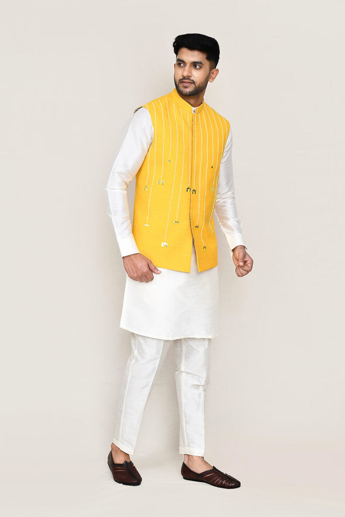 Yellow Silk Jacket With Threadwork