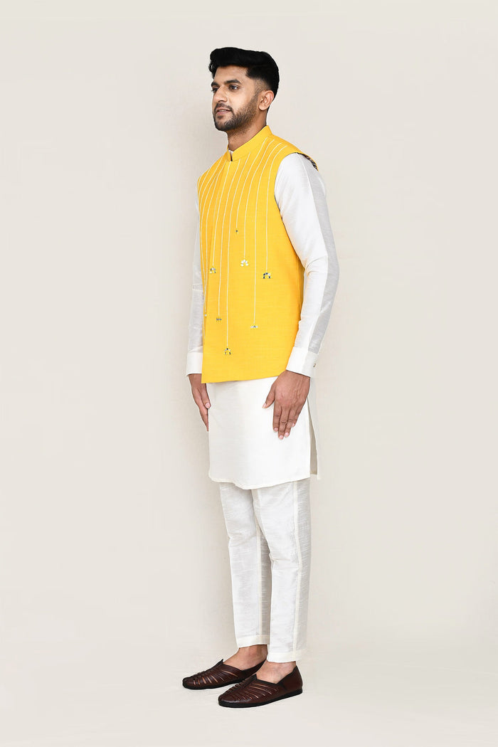 Yellow Silk Jacket With Threadwork