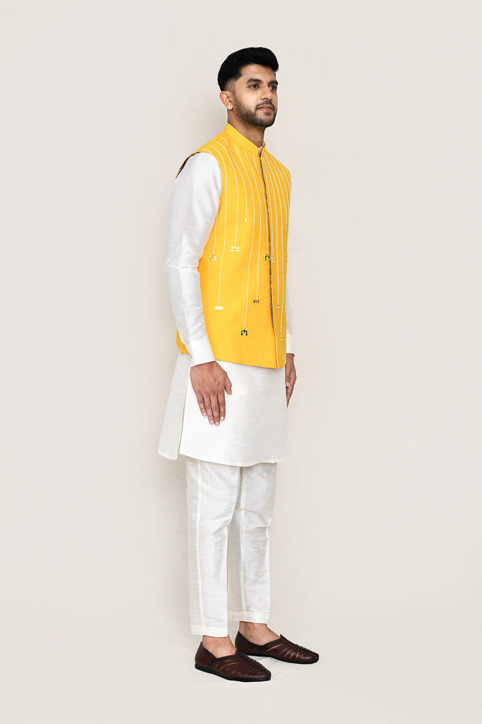 Yellow Silk Jacket With Threadwork