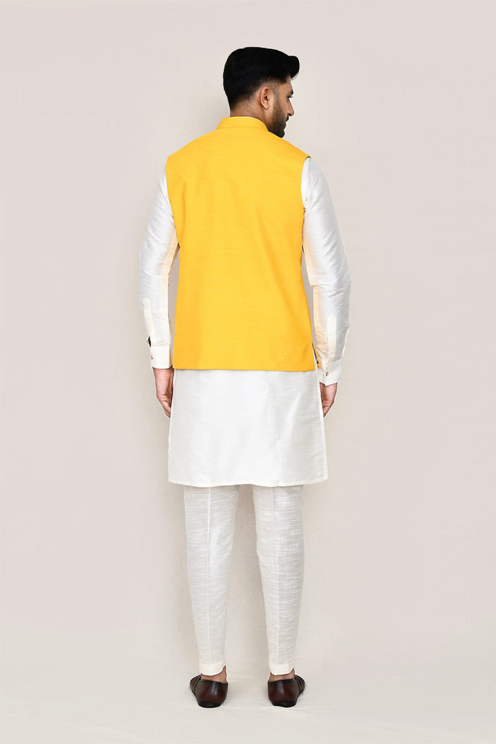 Yellow Silk Jacket With Threadwork