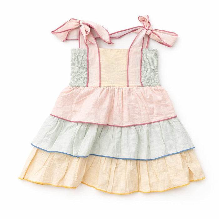 Yo Baby - Smocked Ruffle Dress - Mulitcolored Pastel-Dresses-9-12M-Posh Baby