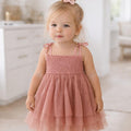 Yo Baby - Smocked Tulle Dress - Coral Pink-Dresses-9-12M-Posh Baby