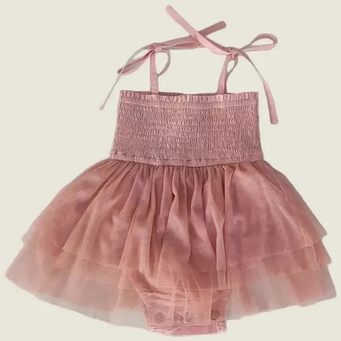 Yo Baby - Smocked Tulle Dress - Coral Pink-Dresses-9-12M-Posh Baby