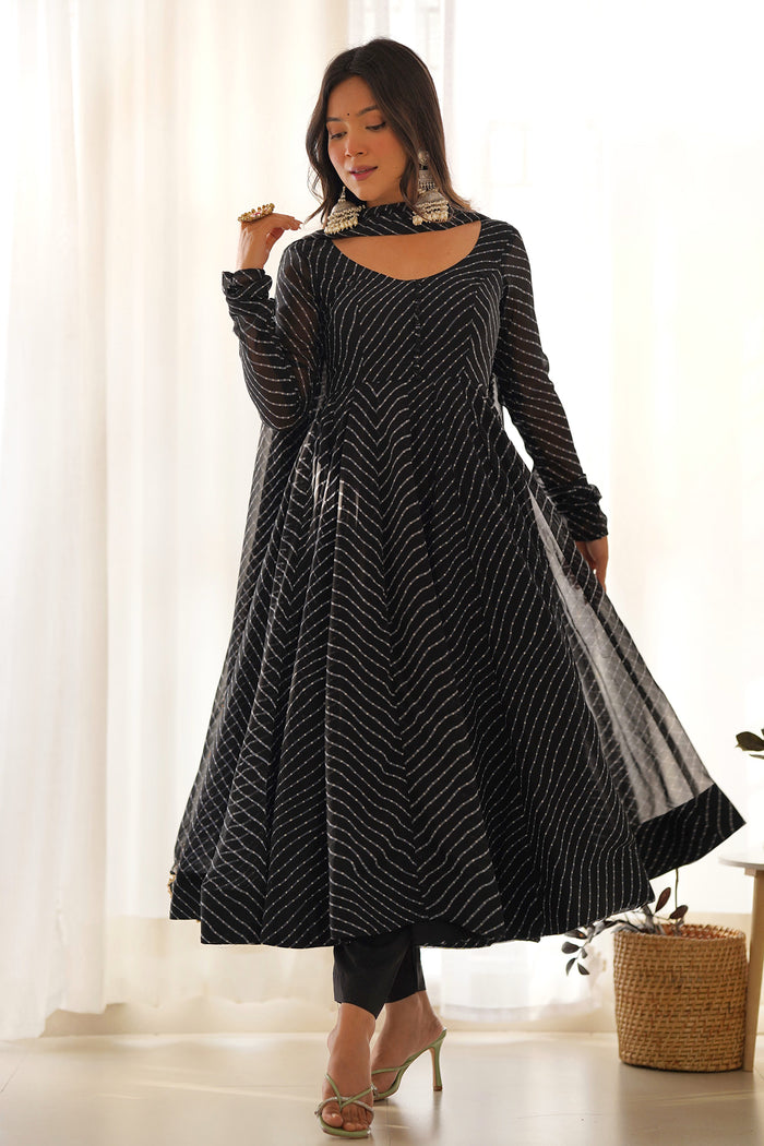 Zed Black Georgette Floral Printed Anarkali Set