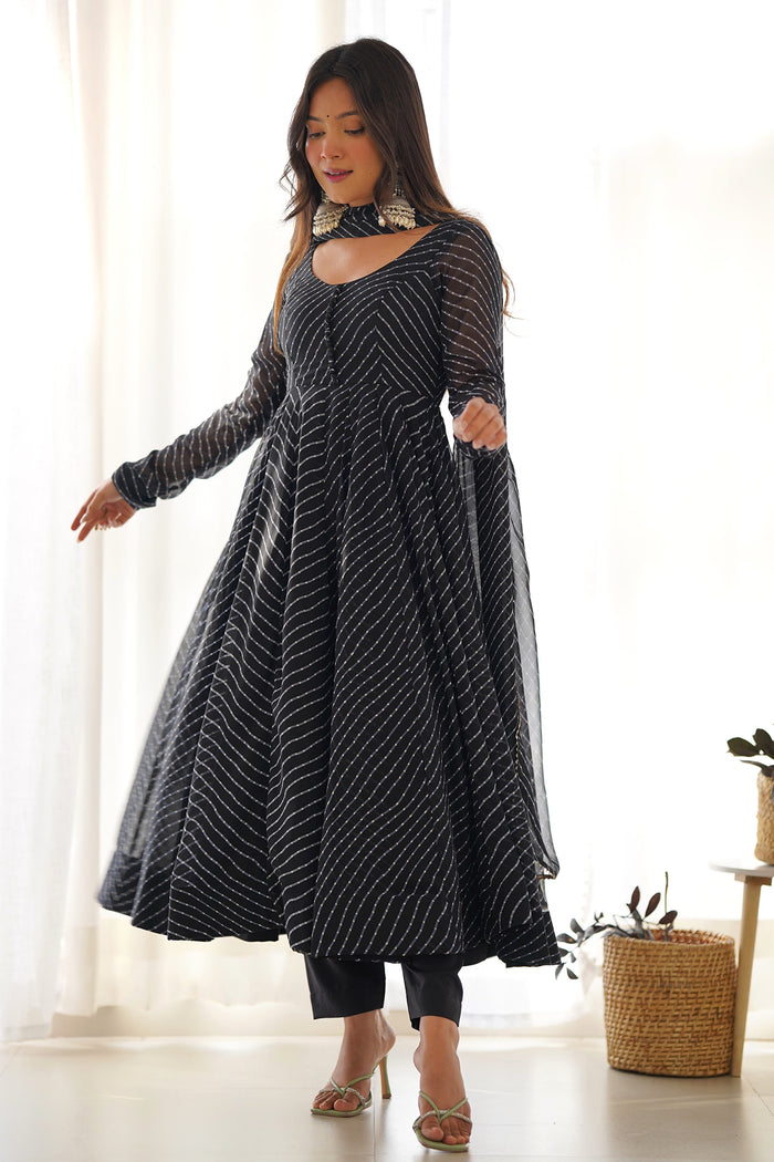Zed Black Georgette Floral Printed Anarkali Set