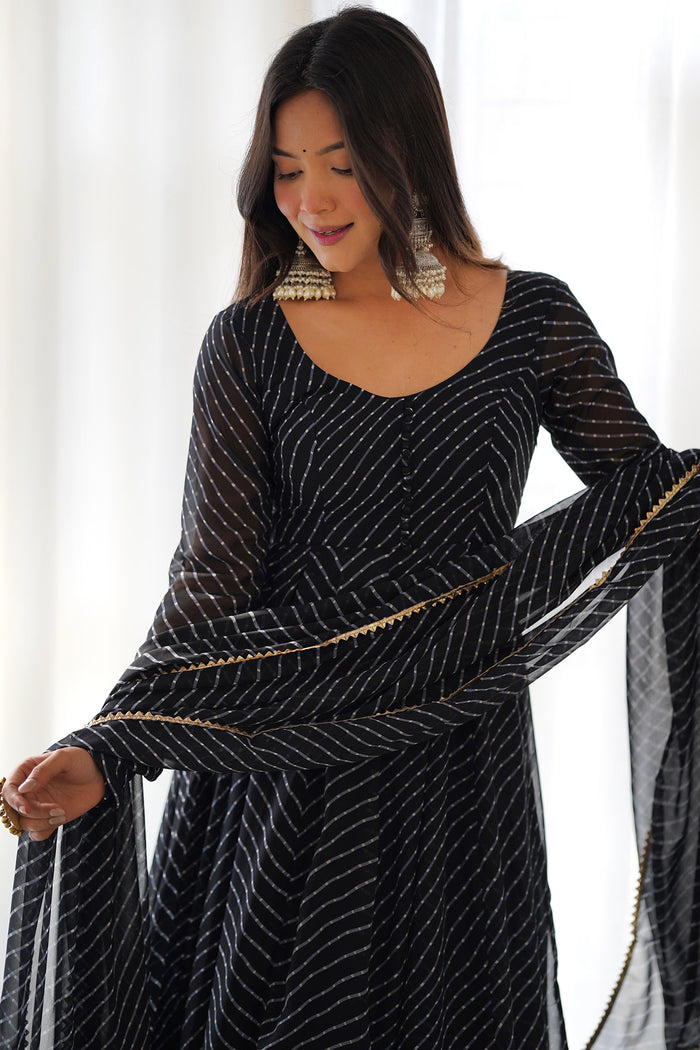 Zed Black Georgette Floral Printed Anarkali Set