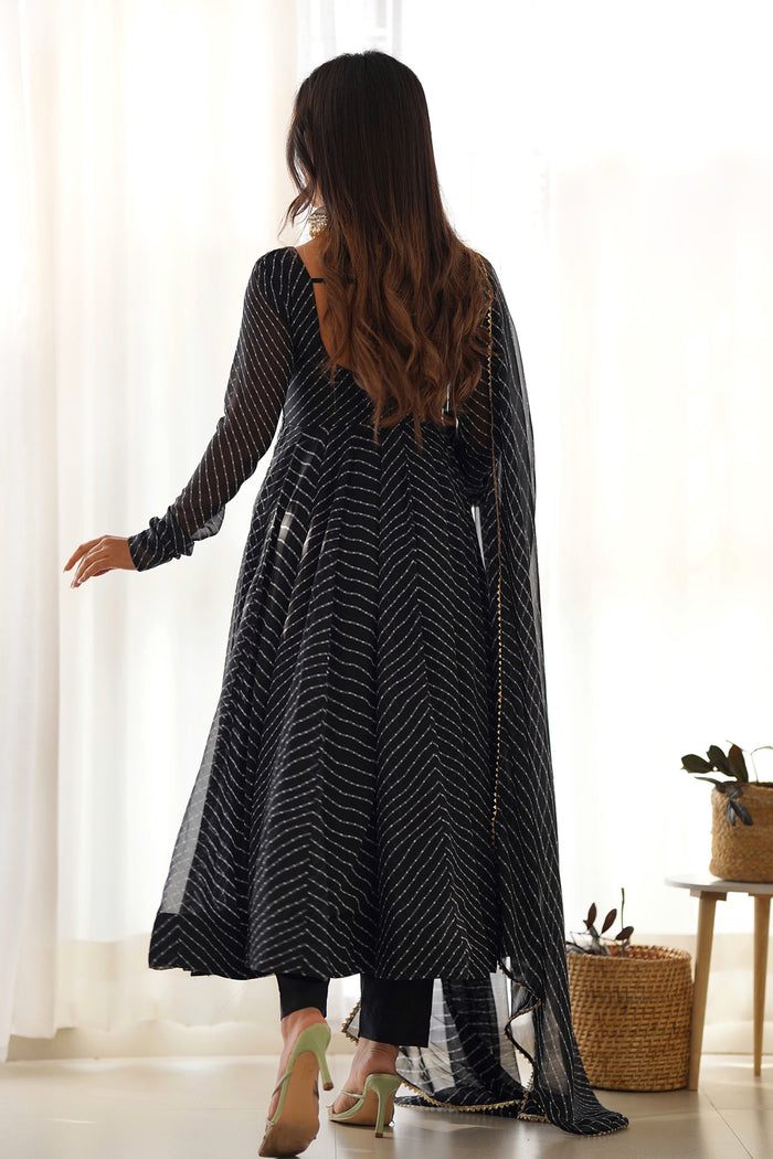 Zed Black Georgette Floral Printed Anarkali Set
